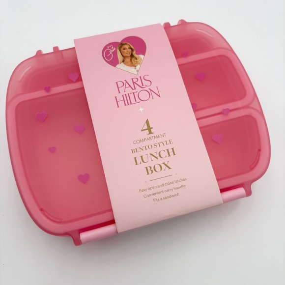 Paris Hilton Bento Box 4‎ Compartment Lunch Box Pink Hearts Cute - Picture 1 of 2